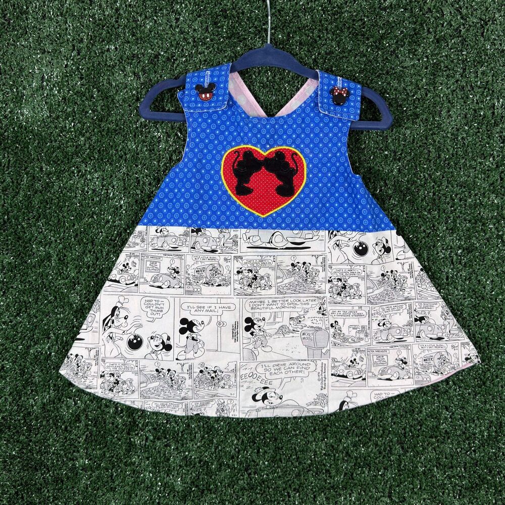 VTG Disney Mickey Minnie Mouse Girls Reversible Dress Size 12M Blue Pink Cute
